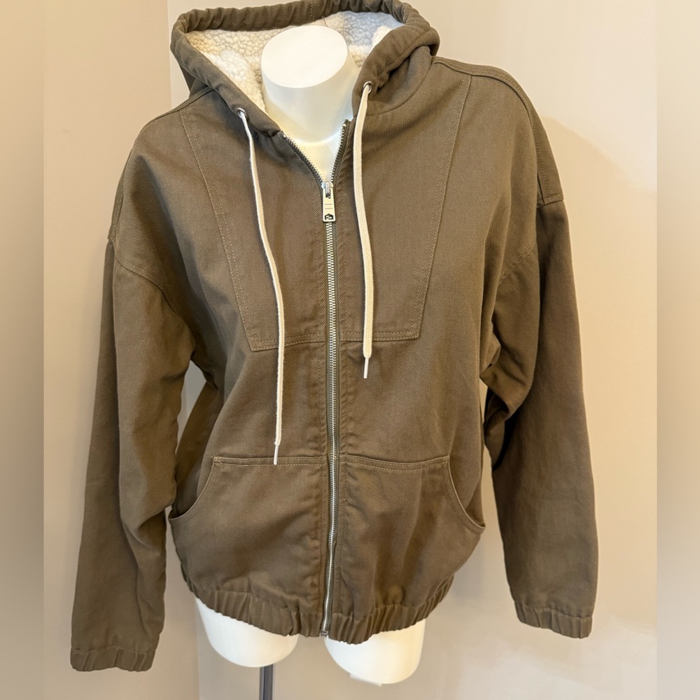 Pacsun Army Green Hooded sherpa lined Utility Jacket Sz M/L Men (L/XL Women) Zip